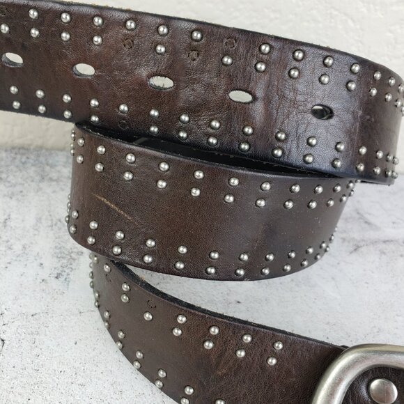 Vintage FOSSIL 100% Leather Belt Brown Studded size S Western Boho Grunge - Picture 11 of 11